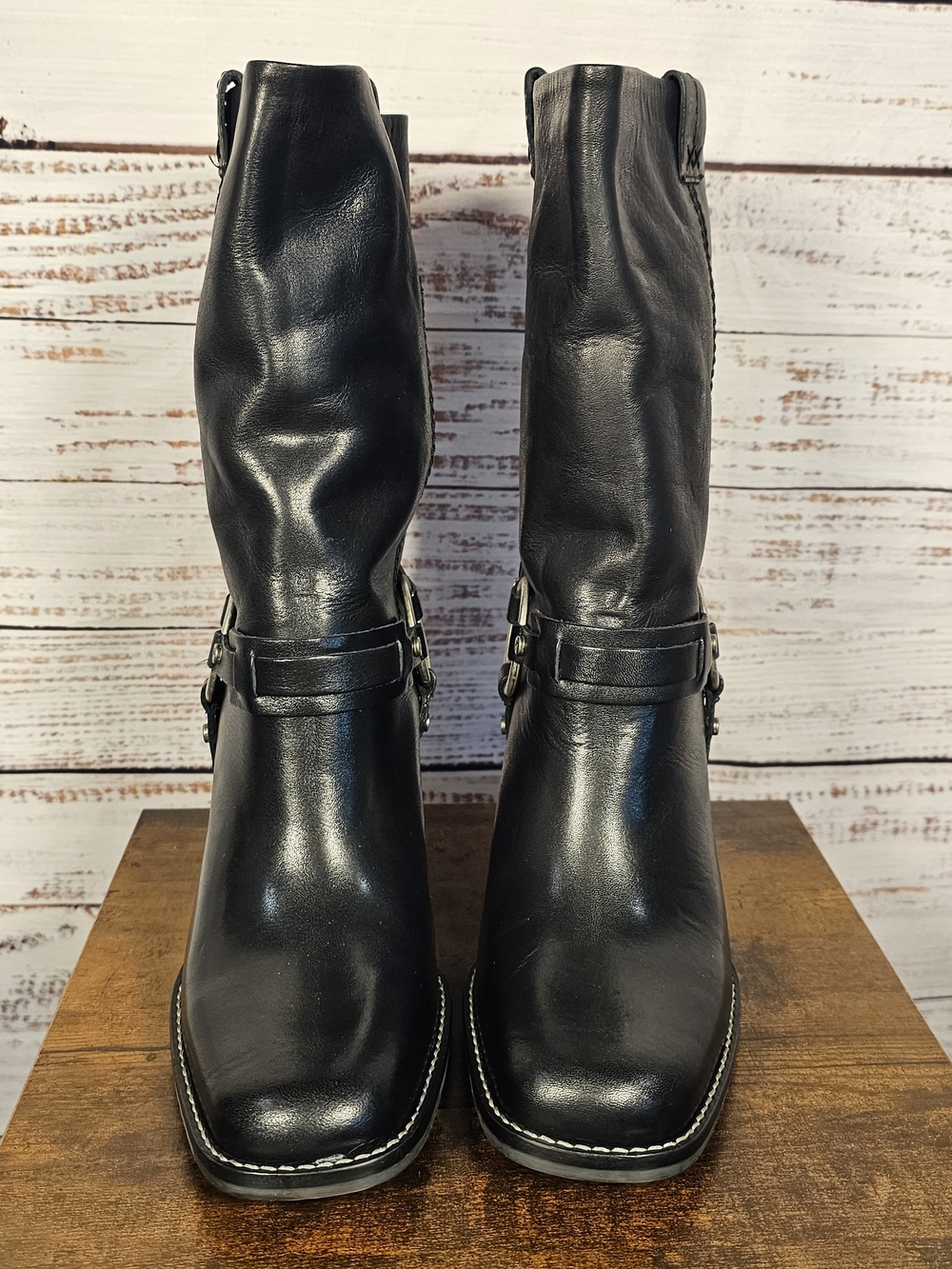 Free People Hayden Harness Leather Heeled Boots Size 8.5 Black Mid Calf NIB - Picture 2 of 8